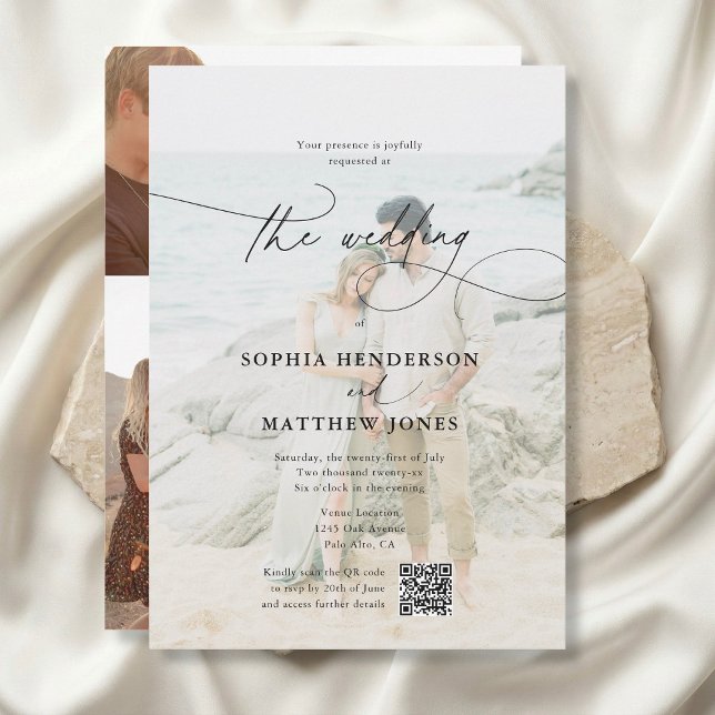 Convites Código QR 5 Foto Script Caprichoso Casamento Elega (Criador carregado)