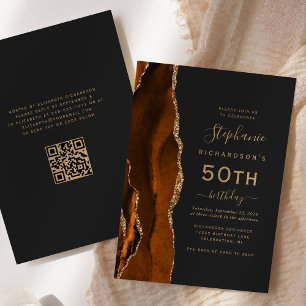 Convites Código QR Ágata Dourada Laranja Queimada 50º Anive