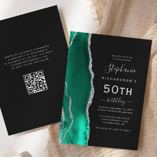 Convites Código QR Ágata Prata Verde Espuma do Mar para Ani