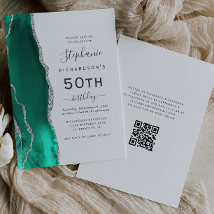 Convites Código QR Ágata Prata Verde Espuma do Mar para Ani