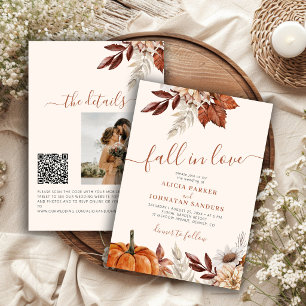 Convites código QR Apaixonar-se abóbora botânica casamento