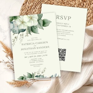 Convites código QR aquarela floral rústico elegante casamen