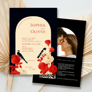 Convites Código QR Arquitetura Floral & Pássaros Moody Tudo