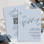 Convites Código QR Azul Dusty Tudo Em Um Casamento Elegante<br><div class="desc">Código QR de Script Elegante Azul Dusty Tudo Em Um Simples Cartão De Convite De Casamento Minimalista. Celebre o seu dia especial com esta elegante e bela carta de convite para casamento para embelezar a sua ocasião especial. Todos os textos estão pré-organizados para que você personalize fácil e rapidamente com...</div>