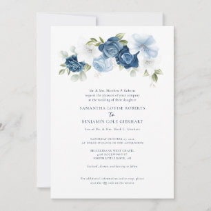 Convites Código QR Azul Floral Dusty Tudo em Um Casamento
