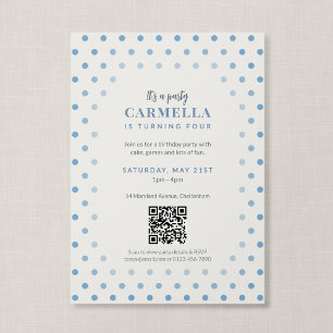 Convites Código QR Azul Francês Bolinhas Aniversário