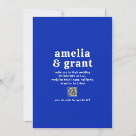 Convites Código QR Azul Safira Fonte Retro Casamento Modern