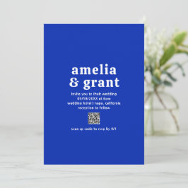 Convites Código QR Azul Safira Fonte Retro Casamento Modern
