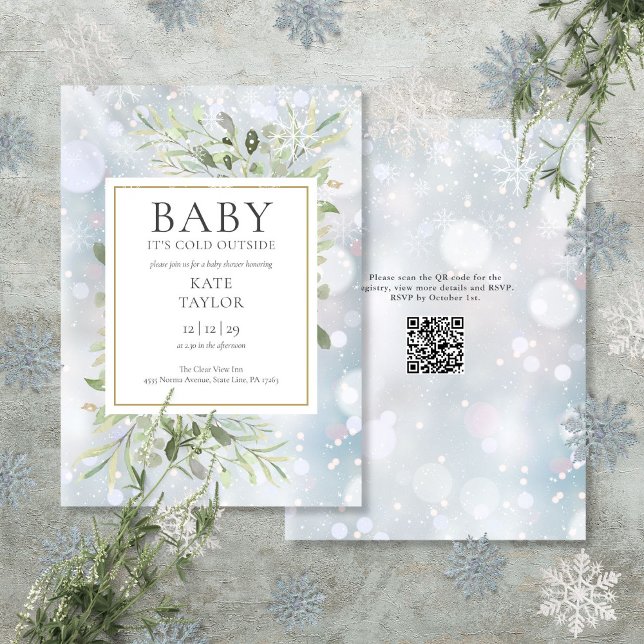 Convites Código QR Baby It's Cold Outside Festa de Bebê Inv (Baby Its Cold Outside QR Code Winter Baby Shower Invitation)