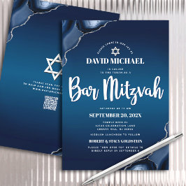Convites Código QR Bar Mitzvah Azul Marinho Ombre Ágata Scr