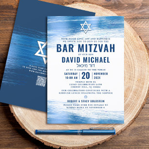 Convites Código QR Bar Mitzvah Marinha Tipografia Negrito F