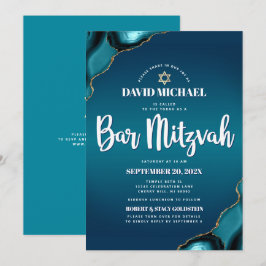 Convites Código QR Bar Mitzvah Turquesa Ombre Ágata Moderno