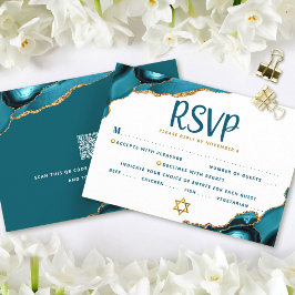 Convites Código QR Bat Mitzvah Turquoise Agate Bold RSVP Pl