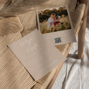 Convites Código QR Blush Peachy Foto Boho Moderno Casamento