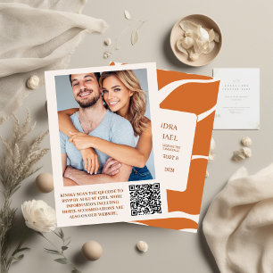 Convites Código QR Boho Chic Casamento Floral Retro