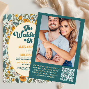 Convites Código QR Boho Chic Retro Colorido Floral Casament