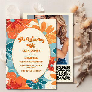 Convites Código QR Boho Chic Retro Colorido Floral Casament