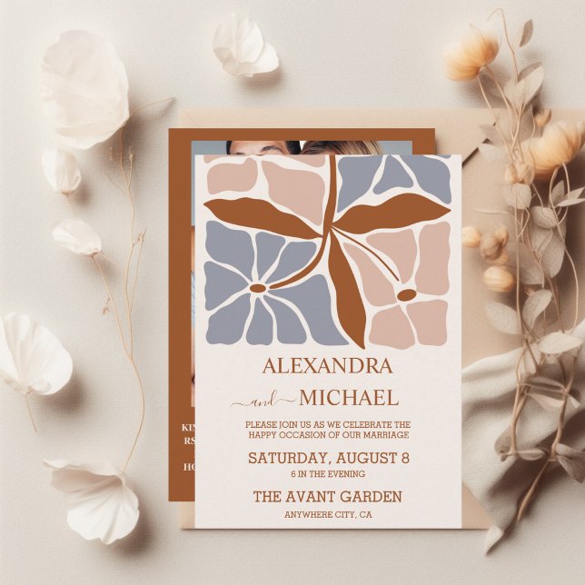 Convites Código QR Boho Chic Retro Floral Casamento (Criador carregado)