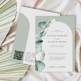 Convites Código QR boho sage arco verde eucalyptus casament