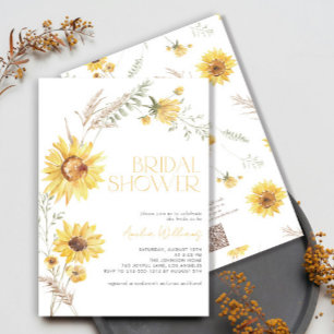 Convites Código QR Boho Sunflower Chá de panela Elegante