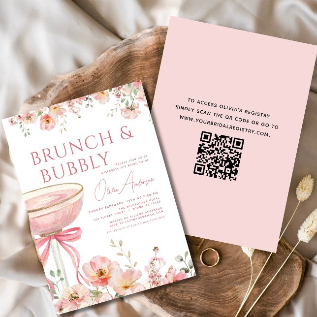 Convites Código QR Brunch Floral e Chá de panela Bubble (Criador carregado)