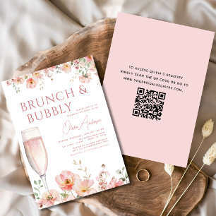 Convites Código QR Brunch Floral e Chá de panela Bubble