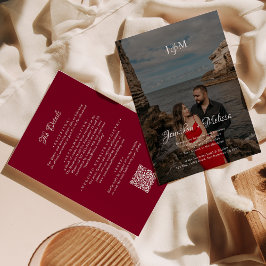 Convites Código QR Burgundy Orçamento Monograma Sobreposiçã