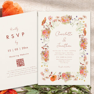Convites Código QR Casamento Boho Flor Silvestre