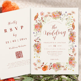 Convites Código QR Casamento Boho Flor Silvestre