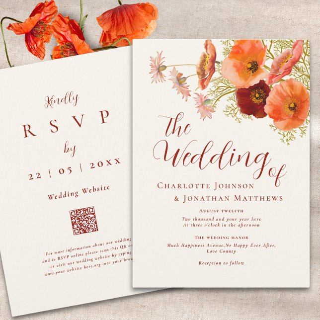 Convites Código QR Casamento Boho Wildflower (Elegant boho wildflower wedding qr code fall invitation )