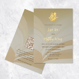 Convites Código QR | Casamento Chinês Arte Abstrata Bege