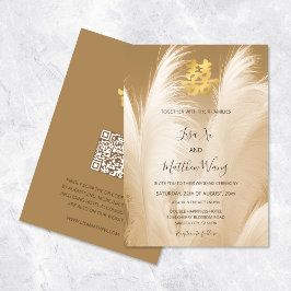 Convites Código QR | Casamento chinês Beige Pampas Grass