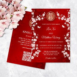 Convites Código QR Casamento Chinês de Cerejeira Rosa Pinta