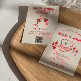 Convites Código QR Casamento de Bolo Vermelho Quirky Desenh