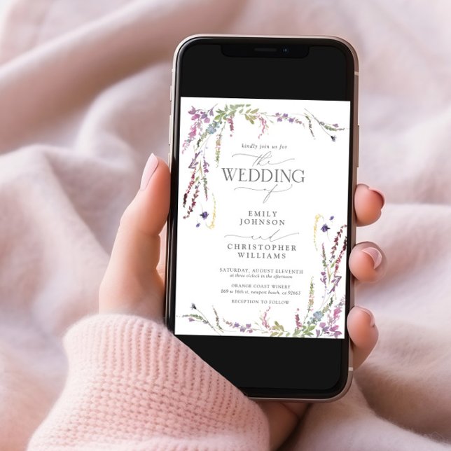 Convites Código QR Casamento de Caligrafia Roxo (Criador carregado)