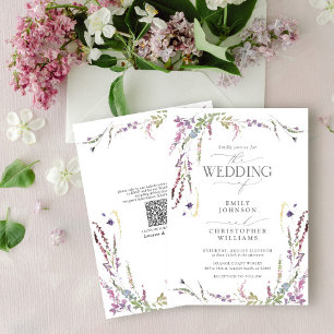 Convites Código QR Casamento de Caligrafia Roxo