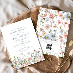 Convites Código QR Casamento de Flor Selvagem Cor-de-Rosa A
