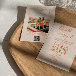 Convites Código QR - Casamento de Foto Colorida Desenhada n