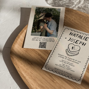 Convites Código QR Casamento de Foto de Bolo Escrito à Mão