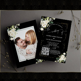 Convites Código QR Casamento de Foto Floral Moderna Caligra