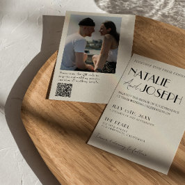 Convites Código QR Casamento de Foto Francês Minimalista Mo