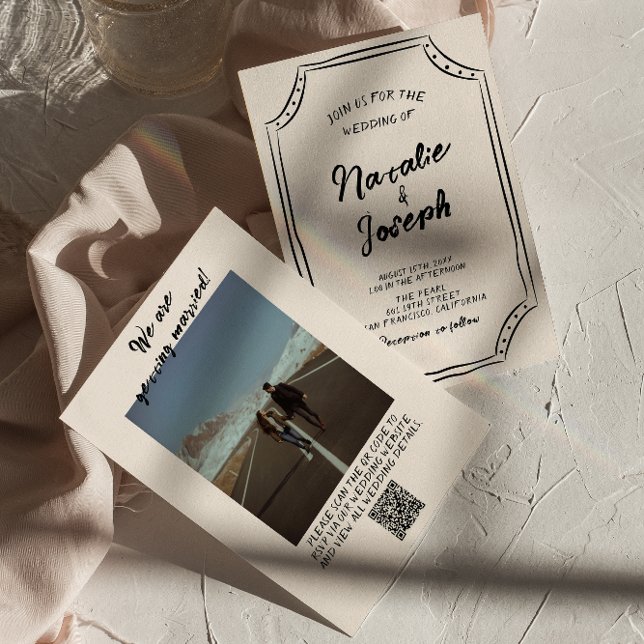 Convites Código QR Casamento de Fotografia Moderna Escrita  (Criador carregado)