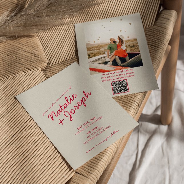 Convites Código QR Casamento de Fotografias Retro Imporais  (Criador carregado)