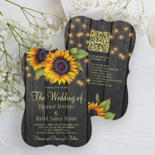 Convites Código QR: Casamento de madeira de girassol do paí
