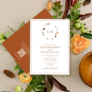Convites Código QR Casamento de Monograma de Fumaça Floral