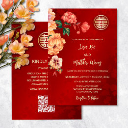 Convites Código QR | Casamento de Peony Chinês