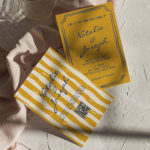 Convites Código QR Casamento de Pinstripes Escrito à Mão de