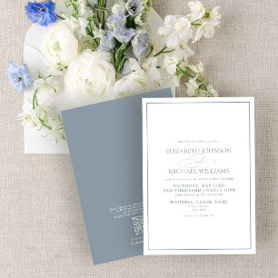 Convites Código QR Casamento de Script Clássico Azul Dusty 