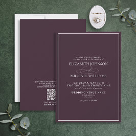 Convites Código QR Casamento de Script Clássico Púrpura For
