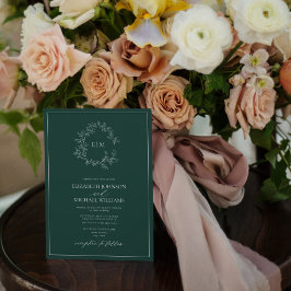 Convites Código QR Casamento do Emerald Green Leafy Crest M